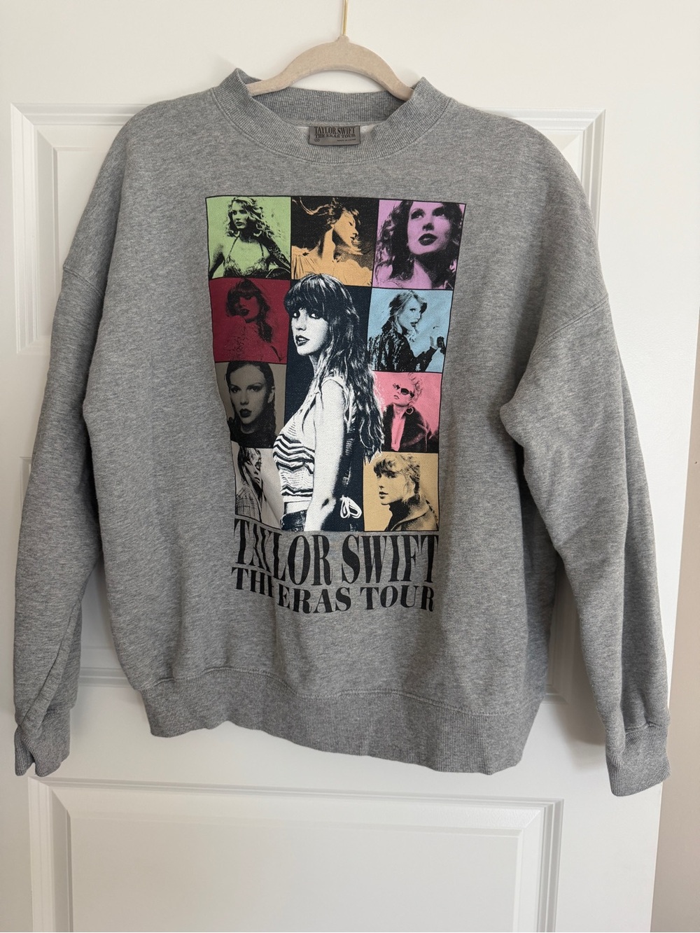 Taylor Swift Gray Crewneck Sweatshirt with Color Block Pop-Art Graphic
